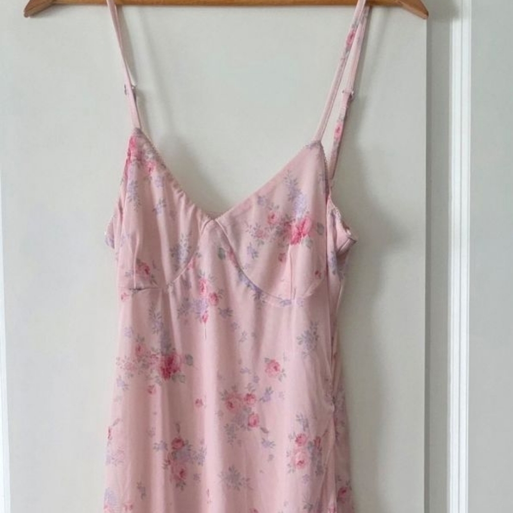 Floral Chiffon Maxi Dress Romantoc Coquette Fairy Spaghetti Strap Womens L NWT - Picture 2 of 6